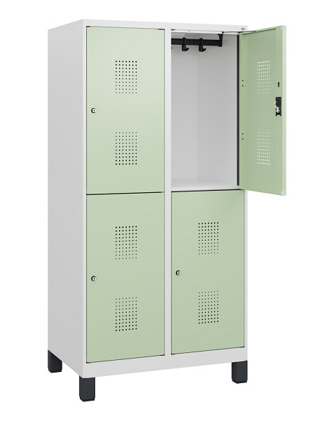 C+P Doppelstöckiger Spind Evolo PLUS, Füße, 4 Fächer, 1630x800x500mm, 9016/6019, Zylinderschloss, 0493105-22 S10050