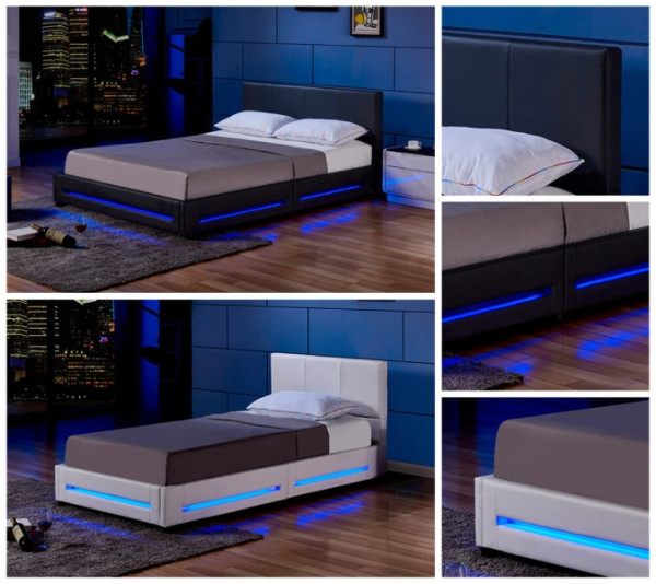 HOME DELUXE LED Bett ASTEROID mit Matratze - Weiß, 180 x 200 cm, mit Matratze, 31674