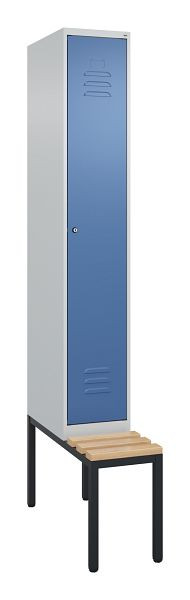 C+P Umkleidespind Classic PLUS, mit untergebauter Sitzbank, 2120x300x815mm, 7035/5023, Zylinderschloss, Buche-Sitzleisten, 0800507-10 S10051