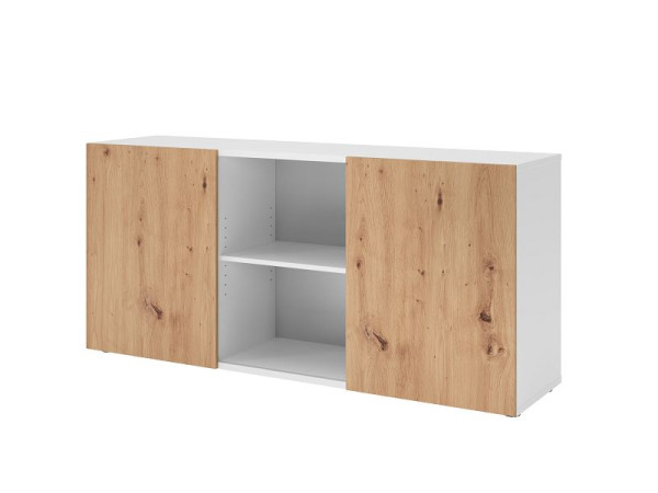 Hammerbacher Sideboard mit Schiebetüren 1780, 2 OH, Korpus: Weiß / Front: Asteiche, 160 x 42 x 74,8 cm (BxTxH), V1780/W/R