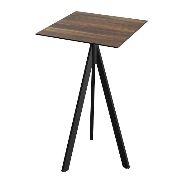 Feros Infinity Tripod Stehtisch Schwarz frame + Tropical Wood HPL Tischplatte 70x70 cm, 140041277