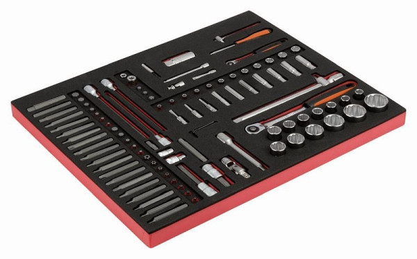 Bahco 3/3 Einlage, 1/4" + 1/2" Steckschlüssel-Einsätze, Zubehör + Bit-Satz, 105-teilig, FF1A70