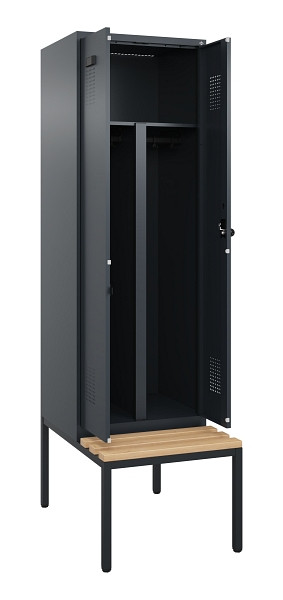 C+P PSA Doppel-Spind Evolo PLUS, Bank, 2 Abteile, 2120x600x815mm, 7016/7016, Drehriegel, Sitzfläche Buche-Hartholz, Sitzbank, 0490527-20P S10016