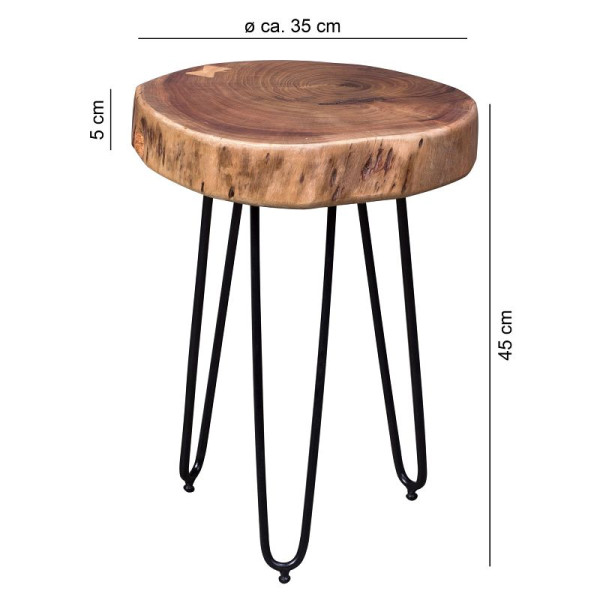 Wohnling Massivholz Akazie Beistelltisch BAGLI 35 x 35 cm, Massiv, Echtholz Baumkante, WL1.549