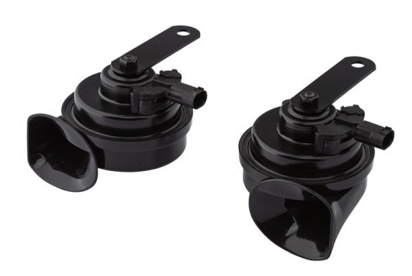 HELLA Fanfare, TE16S, 12V, 110dB(A), Frequenzbereich: 400/500Hz, elektrisch, Gehäusefarbe: schwarz, Stecker: BMW/MINI, Set, 3FH 012 010-051