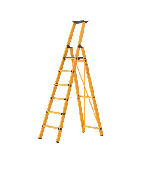 HYMER GFK Stufenstehleiter mit Plattform, einseitig begehbar, 6 Sprossen/Stufen, 392606