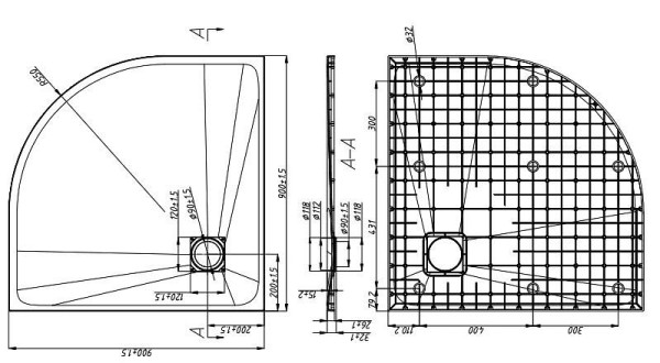 Sanotechnik SMC Rund-Brausetasse 90x90cm weiß Steinoptik, 9090RW