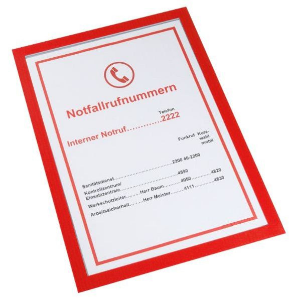 Eichner Magnetische Infotasche DIN A4 Premium, Farbe: Rot, Fülltiefe 3 mm, VE: 5 Stück, 9015-00593-020