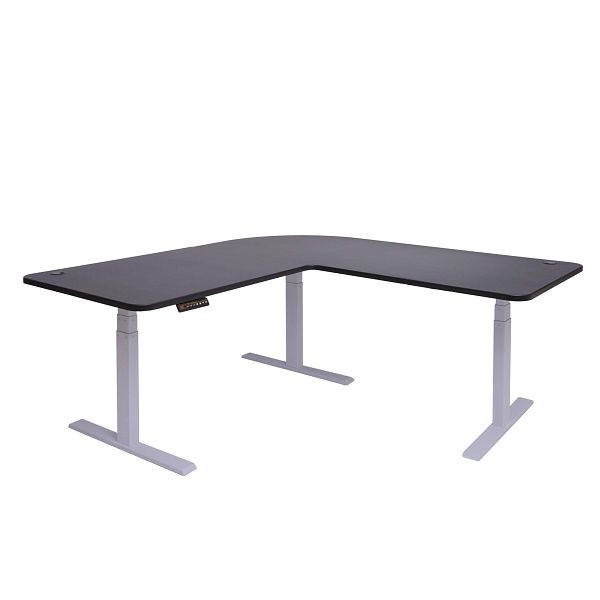 Mendler Eck-Schreibtisch HWC-D40, Computertisch, elektrisch höhenverstellbar 178x178cm 84kg, schwarz, grau, 62776+62772