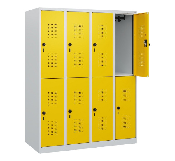 C+P Doppelstöckiger Spind Evolo PLUS, 8 Fächer, 1530x1200x500mm, 7035/1023, Drehriegel, 0493005-40 S10001