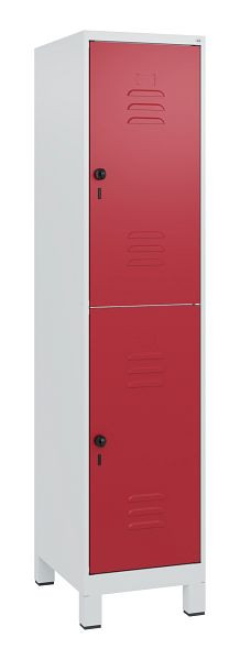 C+P Doppelstöckiger Spind Classic PLUS, Füße, 1800x400x500mm, 7035/3003, Sicherheits-Drehriegel, 0803107-12 S10001