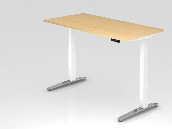 Hammerbacher Sitz-Steh-Schreibtisch elektrisch 160x80cm Ahorn/Weiß, poliert, Rechteckform, VXBHM16/3/WC