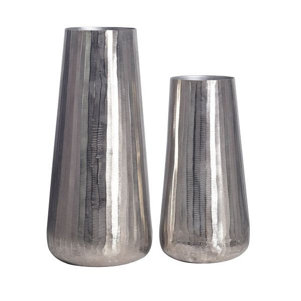 Wohnling Deko Vase 2er Set Aluminium Silber Rund Blumenvase, Dekovase 2-teilig für Blumen, Alu Tischvase Wohndeko Metall Tischdeko Handgefertigt, WL7.183