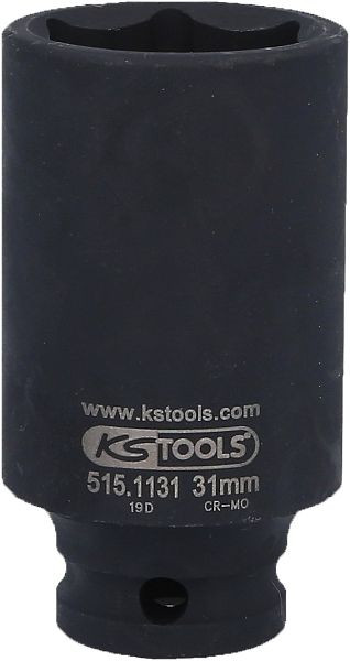 KS Tools 1/2" Sechskant-Kraft-Stecknuss, lang, 31mm, 515.1131