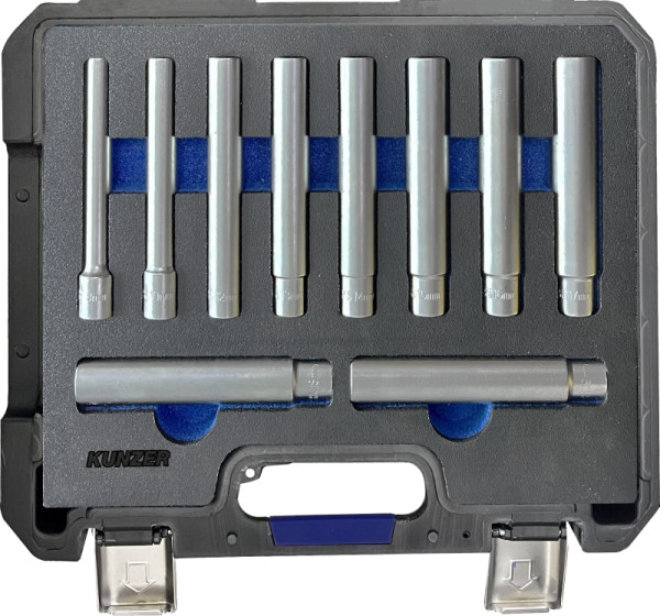 Kunzer Steckschlüsselsatz 10-tlg 3/8" - 1/2", Extra lang 120 mm, 7SSS10