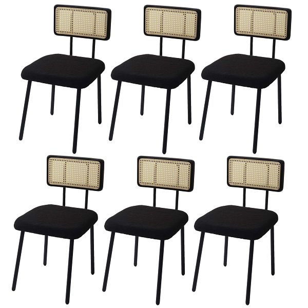 Mendler 6er-Set Esszimmerstuhl HWC-K88, Lehnstuhl Stuhl, Holz Poly-Rattan Metall Bouclé, Stoff/Textil schwarz, 3x97708