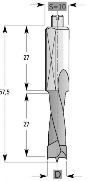 Edessö Dübelbohrer HW S10, hinterfräst, A: 12, B: 27, GL: 57,5 - RH, 143412001