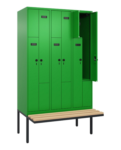 C+P Z-Spind Evolo PLUS, Bank, 6 Fächer, 2120x1200x815mm, 6037/6037, Drehriegel, Sitzfläche Holz, 0490437-326 S10029