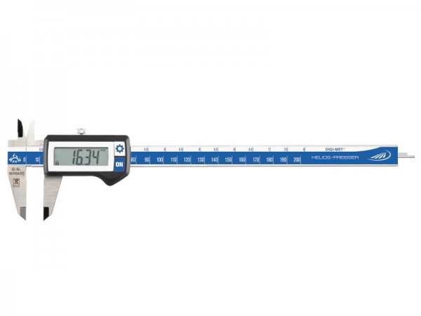 HELIOS PREISSER Digitaler Taschenmessschieber, IP 67, eckiges Tiefenmaß, Messbereich 200 mm, 1326418