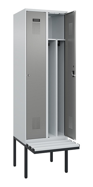 C+P Spind Evolo PLUS, 2 Abteile, 2120x600x815mm, 7035/0004, Zylinderschloss, Material Sitzfläche Kunststoff, 0490407-20F S10095