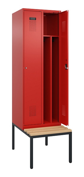 C+P Spind Evolo PLUS, 2 Abteile, 2120x600x815mm, 3020/3020, Zylinderschloss, Sitzfläche Buche-Hartholz, Sitzbank, 0490507-20F S10052