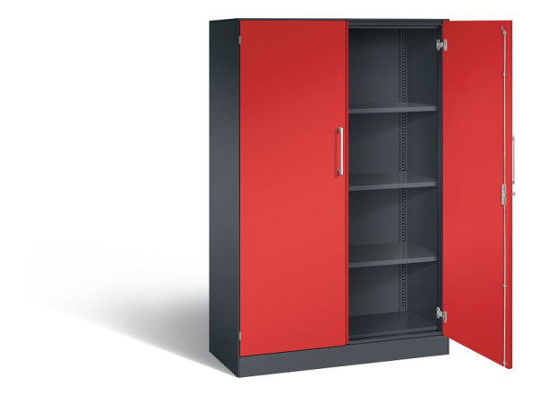 C+P Flügeltürenschrank Asisto, H1635xB1000xT435mm, Farbe: Schwarzgrau / feuerrot, Bügelgriff, 4 OH, 141012-000 S10111