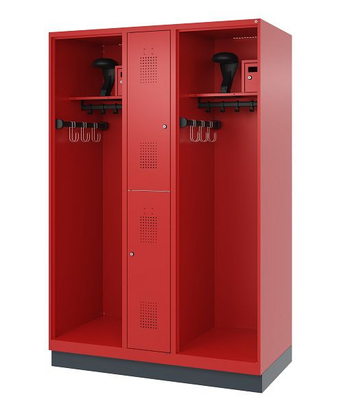 C+P Feuerwehrspind Evolo, Modell MAXI, 2 Abteile, H1950B1300T600 mm, Feuerrot, Sockel, 0496315-030 S10011