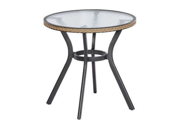 Merxx Ravenna Tisch Ø 70 cm, graphit/natur, matte Glasplatte, Aluminiumgestell mit Kunststoffgeflecht, 28215-211