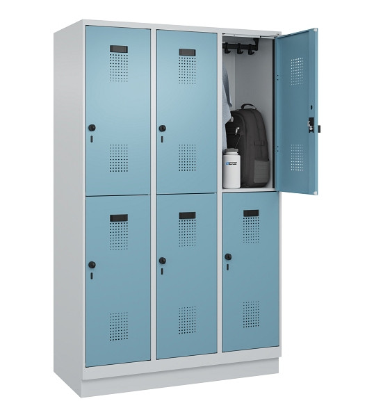 C+P Doppelstöckiger Spind Evolo PLUS, mit Sockel, 6 Fächer, 1950x1200x500mm, 703, 2406015 RDS Architekturblau, Drehriegel, 049320-32 S10009