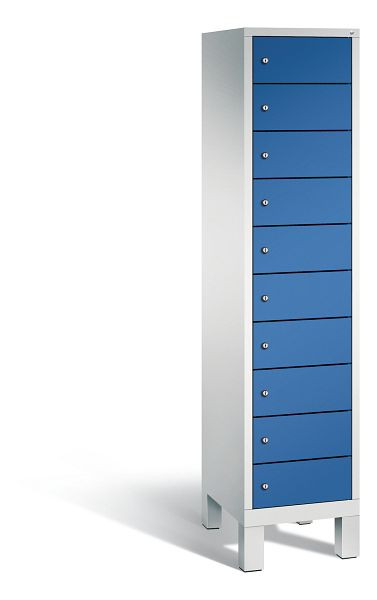 C+P Schließfachschrank Evolo, 10 Fächer, H1850xB420xT500 mm, Grau/Enzianblau, 48010-1210 S10077