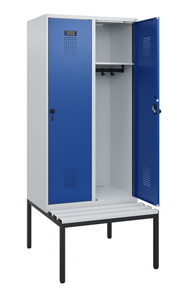 C+P Spind Evolo PLUS, 2 Abteile, 1950x800x815mm, 7035/5010, Drehriegel, Sitzfläche Kunststoff, Sitzbank, 0490505-22 S10060