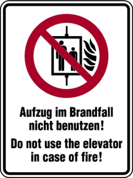 Schilder Klar Kombischild DE/EN Aufzug im Brandfall nicht benutzen DIN EN ISO 7010, 100x150 mm Folie selbstklebend, 1385/61