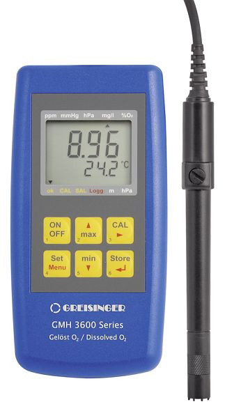 Greisinger GMH 3611 gelöst Sauerstoffmessgerät inklusive Sensor mit 4 m Kabel, 605922