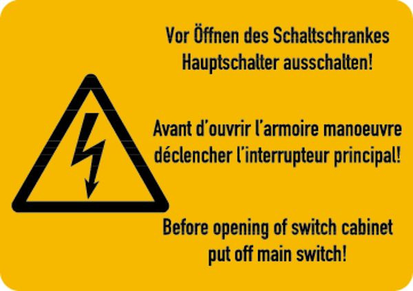 Schilder Klar (3sprachig) Schaltschrankes Hauptschalter aus, 52x37 mm Folie selbstklebend, 7546/61