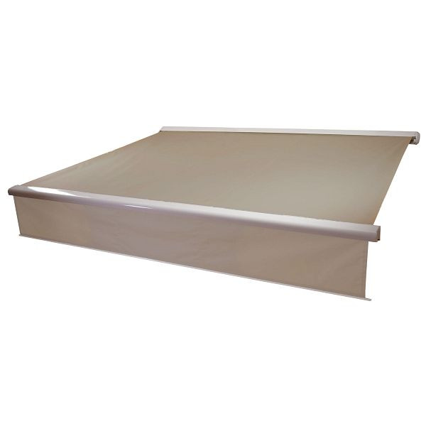 Mendler Elektrische Vollkassetten-Markise T124, 4x3m ausfahrbarer Volant, Polyester Sand, 58232+34295+35606