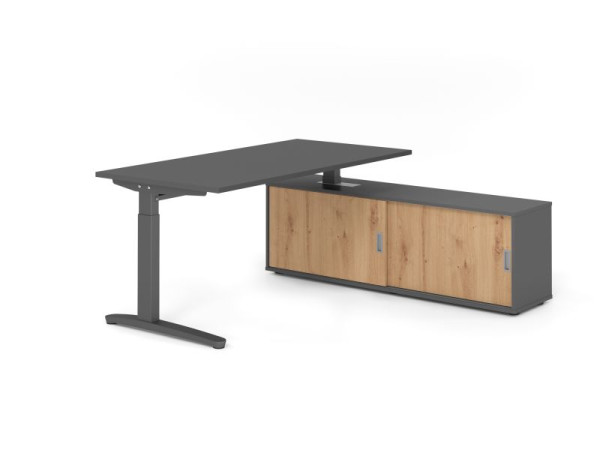 Hammerbacher Schreibtisch XB16, 160x80cm, Platte: Graphit, 25mm dick, C-Fuß Gestell Graphit, höheneinstellbar, Graphit / Asteiche, VXBE16SB/G/G/G/R