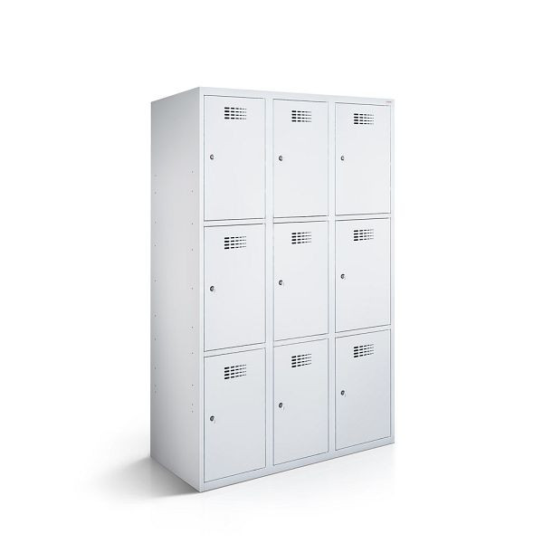 Rotstahl Fächerschrank, 3 Reihen, 3 Fächer/Reihe, Abteilbreite 40 cm, BASIC, kurzer Sockel, Lichtgrau, 2111-030300-1201112-7035-7035BasicZYL