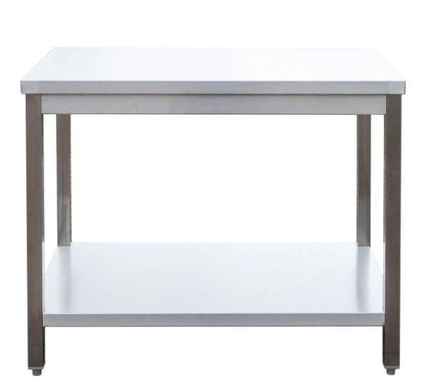 A&S Gastro Edelstahl Arbeitstisch verschweißt, Tiefe 700mm, mit Grundboden, AISI 304, 400 x 700 x 850 mm, ARTG047