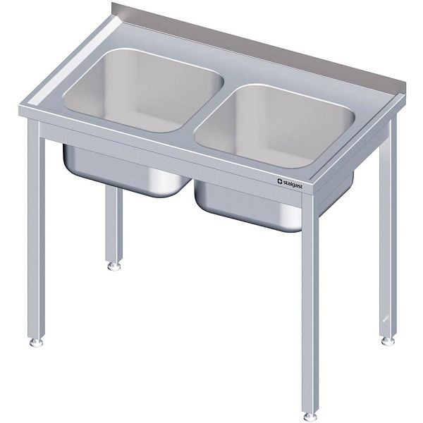 Stalgast Spültisch ohne Grundboden 1300x700x850 mm, mit zwei Becken rechts, mit Aufkantung, verschweißt, VST13722RA