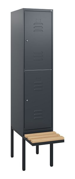 C+P Doppelstöckiger Spind Classic PLUS, 1950x400x815mm, 7016/7016, Zylinderschlösser, Sitzleisten aus Buche, schwebende Sitzfläche, 0803405-12 S10042
