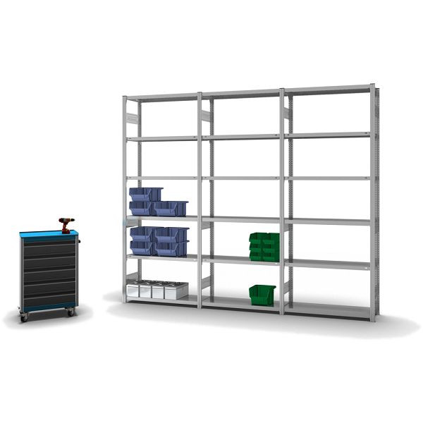 hofe Fachboden-Grundregal, 2500x300x1000 mm, 6 Fachebenen, verzinkt, 220 kg Fachlast, 1800 kg Feldlast, zweiseitige Bedienung, HZG25310AM