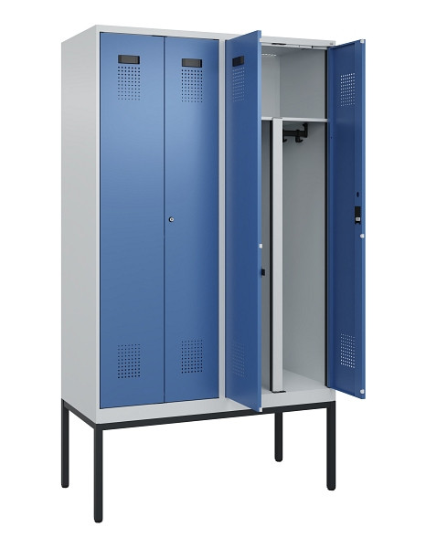 C+P PSA Doppel-Spind Evolo PLUS, Gestell, 4 Abteile, 2120x1200x500mm, 7035/5023, Zylinderschloss, 0490327-40P S10035