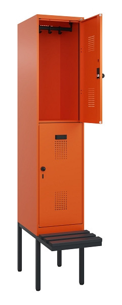 C+P Doppelstock-Spind Evolo PLUS, Bank, 2 Fächer, 2120x400x815mm, 2004/2004, Drehriegel, Sitzfläche Kunststoff, 0493407-12 S10104