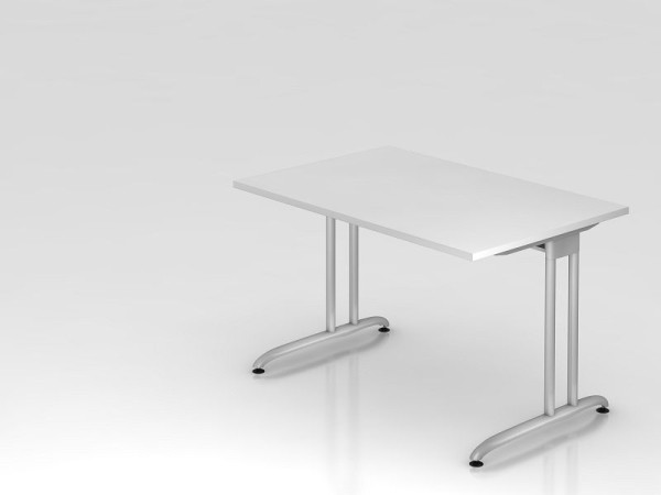 Hammerbacher Schreibtisch C-Fuß 120x80cm Weiß, horizontale Kabelwanne, Arbeitshöhe 72 cm, VBS12/W/S