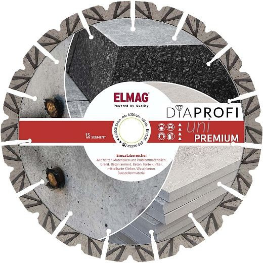 ELMAG DiaProfi-Diamantscheibe UNI-PREMIUM Ø350mm, Bohrung: 30,0mm (für Trocken- und Nassschnitt), 62253