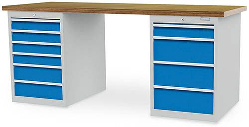 Bedrunka+Hirth Reihenwerkbank, R 18-24, Schubladenanzahl: 10, Maße in mm (BxTxH): 2000 x 750 x 859, Blendenhöhe in mm Links: 4x100, 2x150, 03.20.580.22V