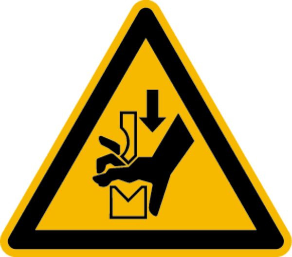 Schilder Klar Warnzeichen Warnung vor Quetschgefahr zwischen Werkzeugen einer Presse DIN EN ISO 7010-W030, 200 mm Folie selbstklebend, 1514/62