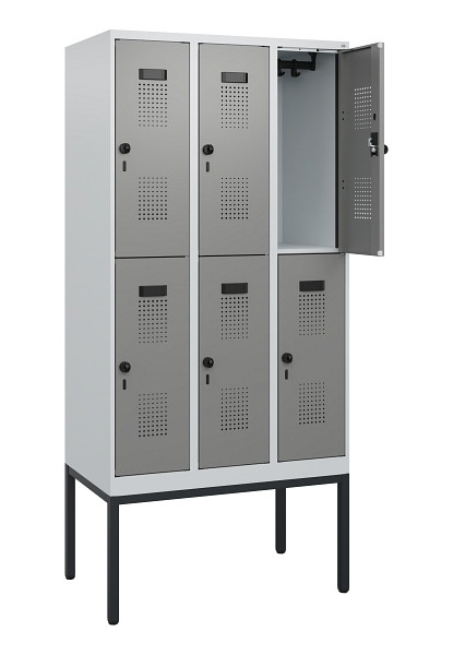 C+P Doppelstock-Spind Evolo PLUS, Gestell, 6 Fächer, 1950x900x500mm, 7035/0004, Drehriegel, 0493305-30 S10014