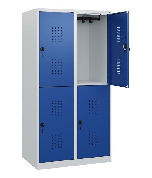 C+P Doppelstöckiger Spind Evolo PLUS, 4 Fächer, 1530x800x500mm, 7035/5010, Drehriegel, 0493005-22 S10006