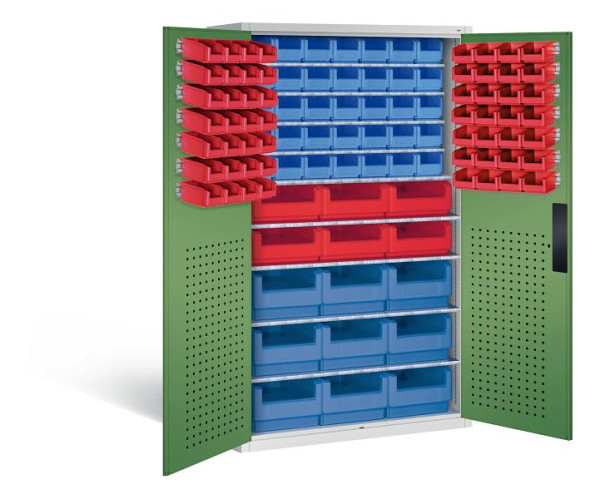 C+P Magazinschrank Serie 13, H1950xB1100xT535mm, Farbe: Lichtgrau / Resedagrün, Muldengriff, 130276-66 S10015